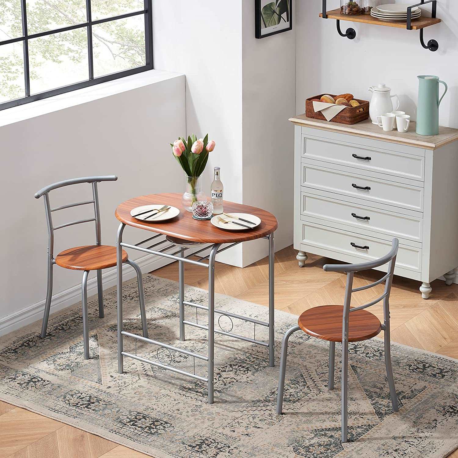 3-Piece Bar Table Set/Round Tabletop & Chair