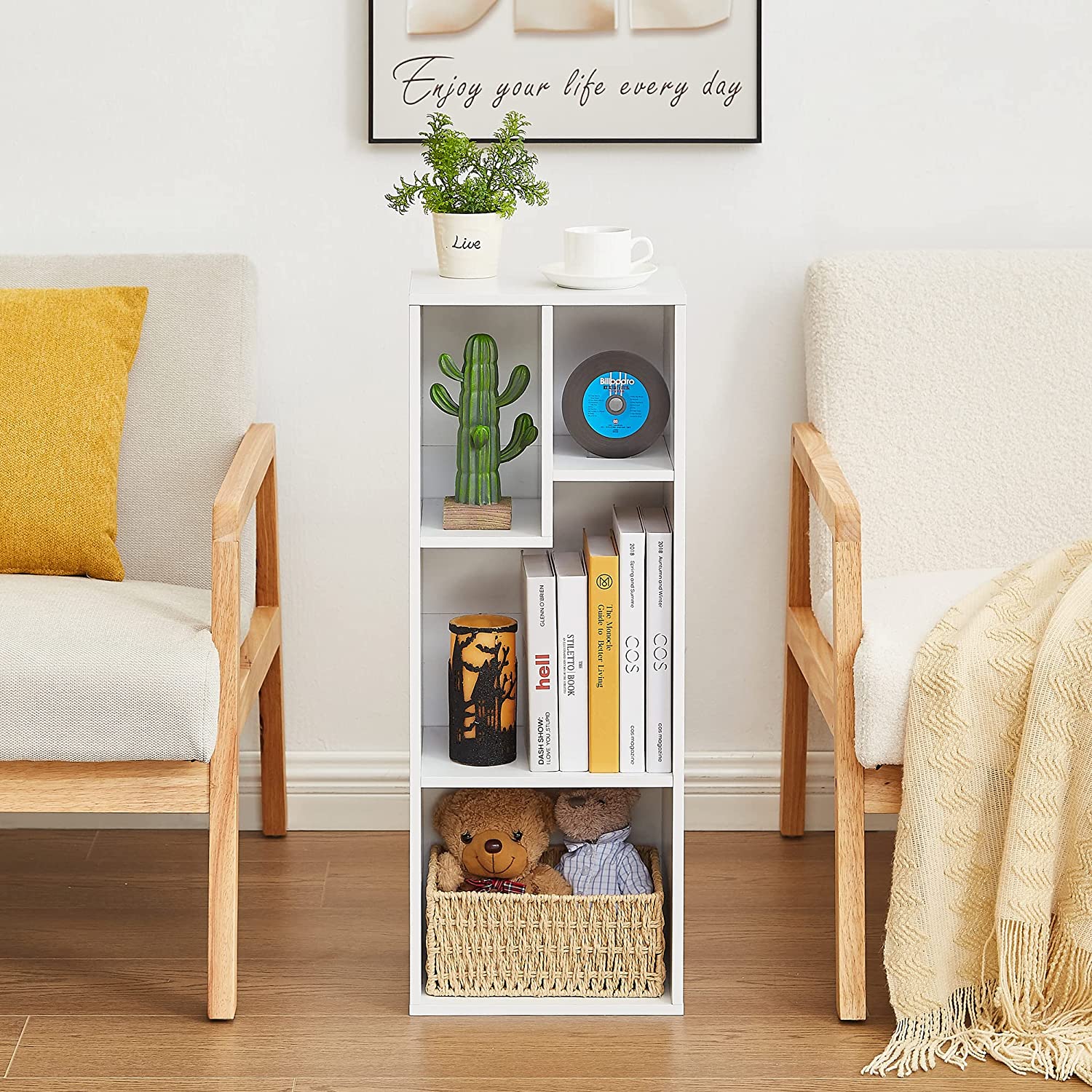 VECELO Modern 3-Tier Small Bookcase, 4 Cube/5 Cube Bookshelf/Storage Organizer for Living Room,Bedroom,Home Office