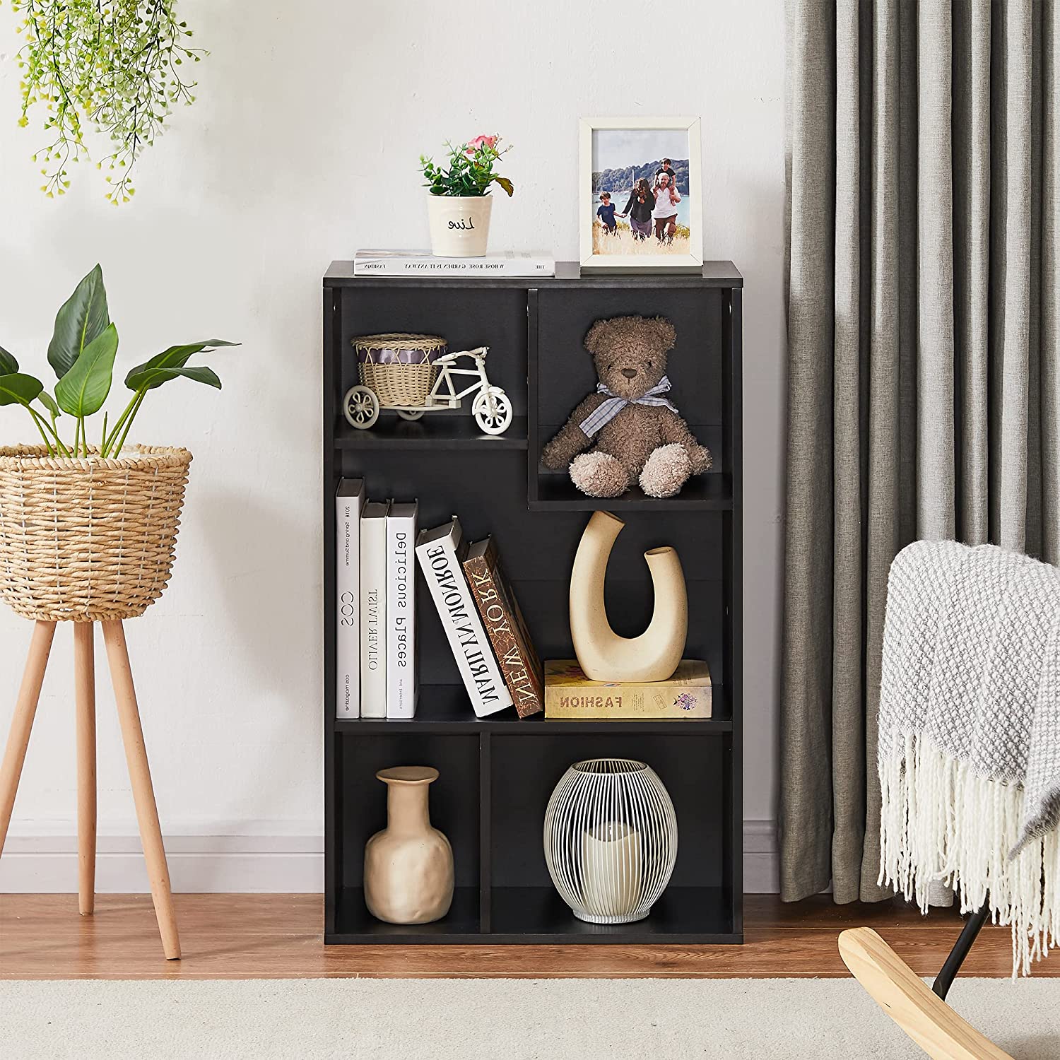 VECELO Modern 3-Tier Small Bookcase, 4 Cube/5 Cube Bookshelf/Storage Organizer for Living Room,Bedroom,Home Office