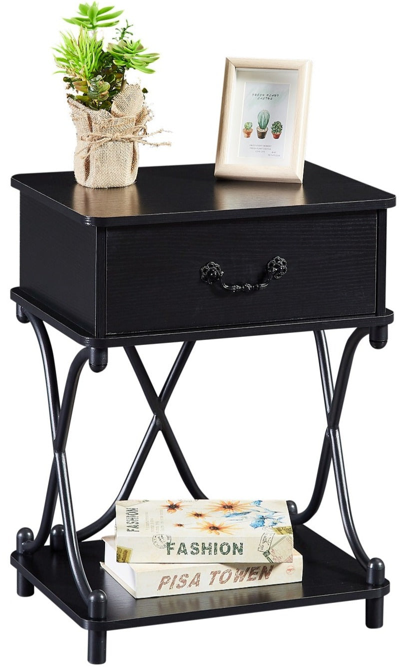 VECELO Nightstand/End Side Table with Storage & Open Shelf and drawer for Living Room,Bedroom