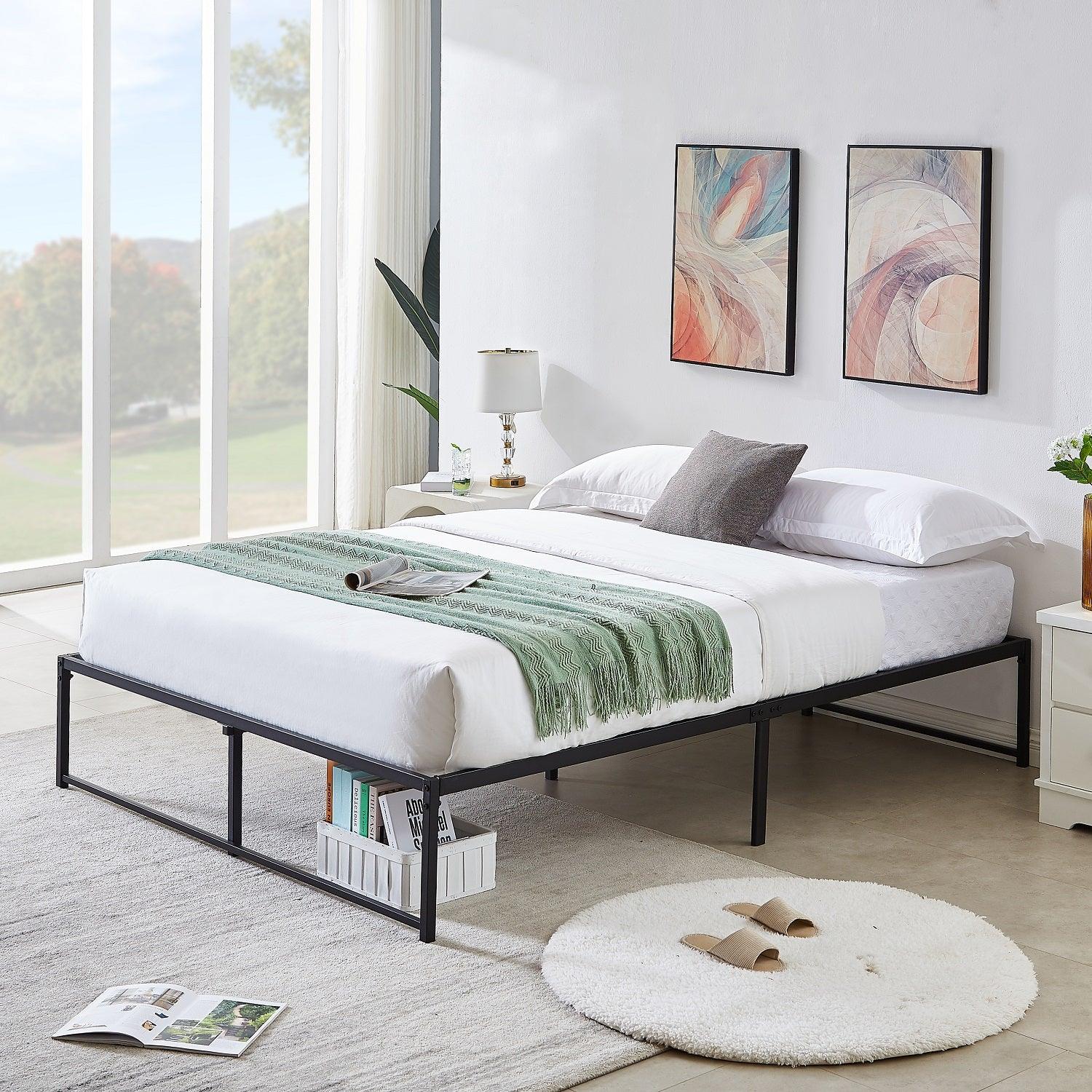 VECELO 14" Black Platform Bed Frame/Mattress Foundation/No Box Spring Needed/Steel Slat Support - VECELO