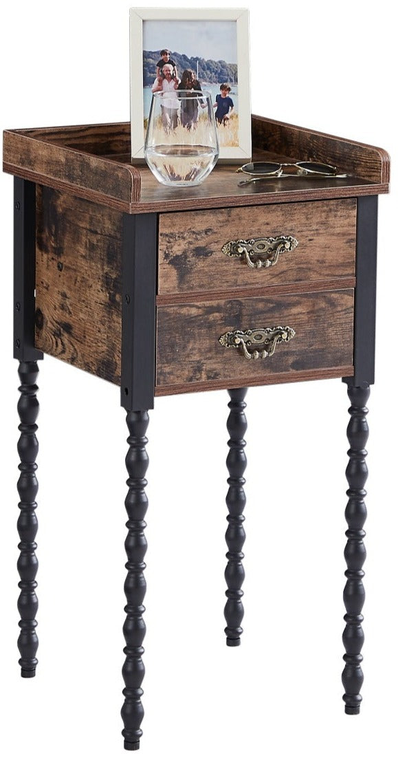 VECELO Vintage Narrow End Table/Nightstand with Drawer and Storage Shelf for Bedroom, living room