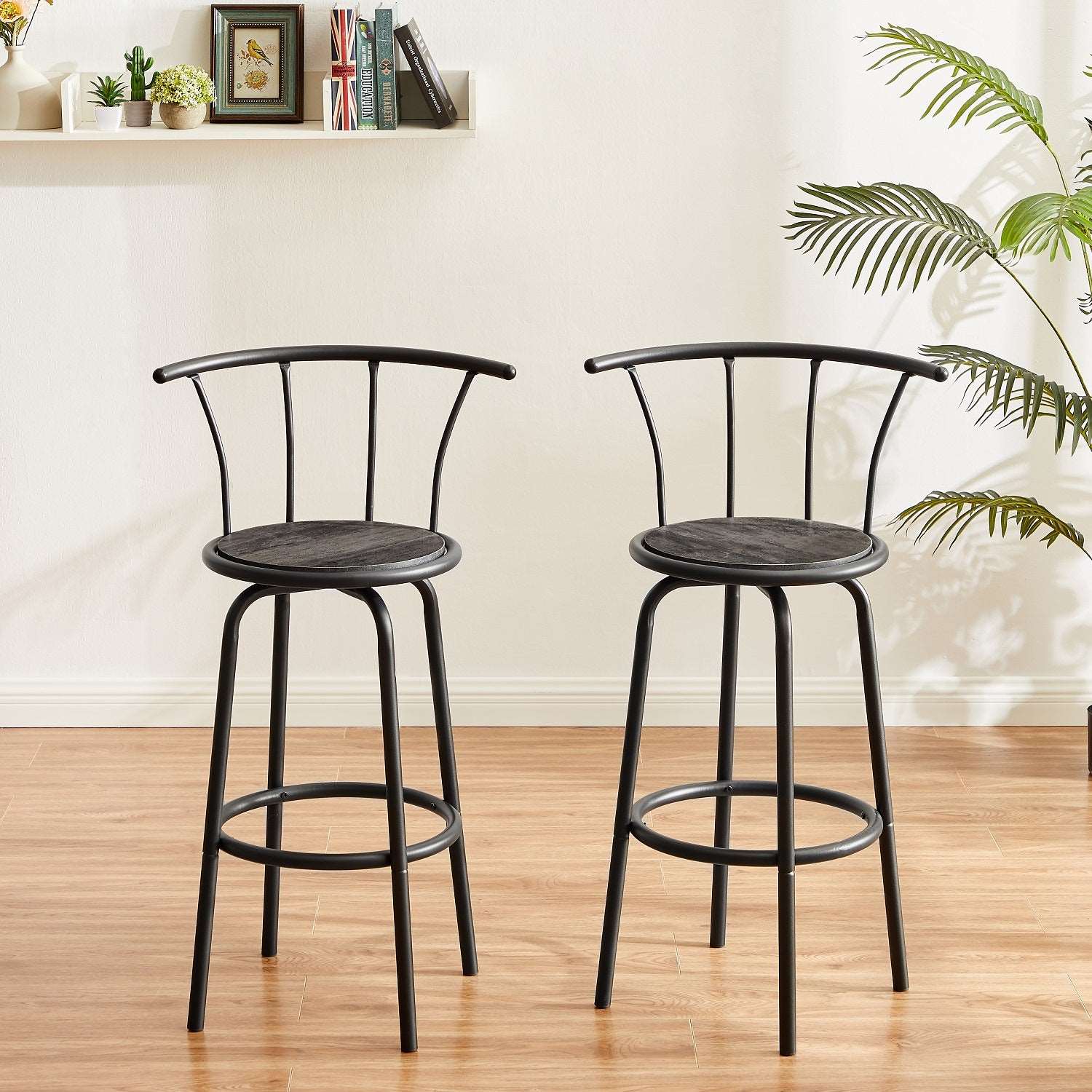 VECELO 27.3 Inch Bar Stools Set of 2 with Back Metal Barstools/Industrial Steel Frame for Kitchen